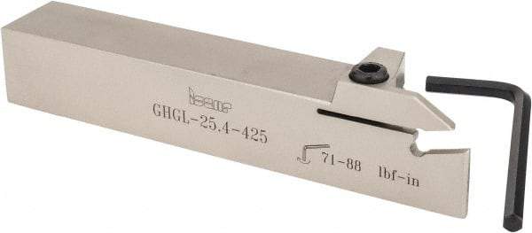 Iscar - GHG, External, Left Hand, 2" Max Depth of Cut, 0.185 to 1/4" Groove Width, Indexable Grooving Tool Holder - GI..,TIP.. Insert Compatibility, 1" Shank Height, 1" Shank Width, 6" OAL - Eagle Tool & Supply