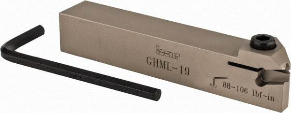 Iscar - GHM, External, Left Hand, 0.189" Max Depth of Cut, 1/4" Max Groove Width, Indexable Grooving Tool Holder - GI.. Insert Compatibility, 3/4" Shank Height, 3/4" Shank Width, 4.4" OAL - Eagle Tool & Supply