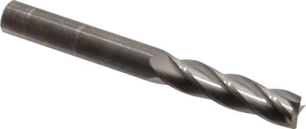 M.A. Ford - 7/16", 1-3/4" LOC, 7/16" Shank Diam, 4" OAL, 4 Flute, Solid Carbide Square End Mill - Single End, Uncoated, Spiral Flute, 30° Helix, Centercutting, Right Hand Cut, Right Hand Flute, Series 122 - Eagle Tool & Supply