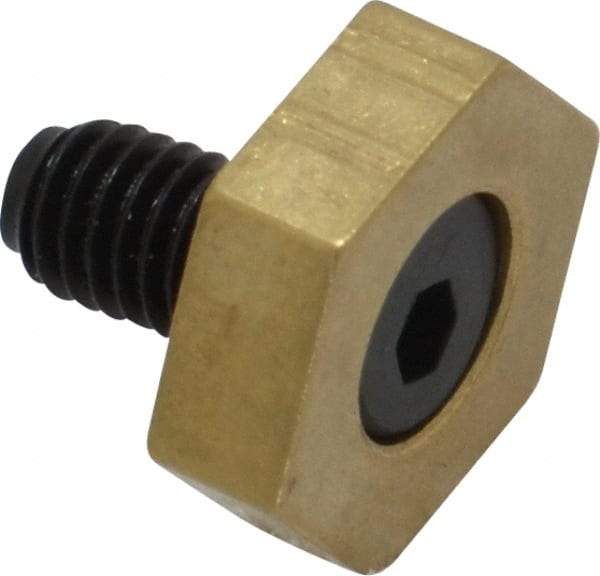 Mitee-Bite - 1/2" Brass Hex, 10-32 Stud Thread, Symmetrical Hex Clamp - 0.16" Hex Height, 350 Lb Holding Force, Hardened Steel Stud, 11/32" Long Thread, 2.5 Ft/Lb Torque, 10 Clamps - Eagle Tool & Supply