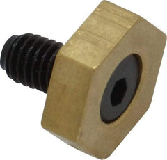 Mitee-Bite - 1/2" Brass Hex, 10-32 Stud Thread, Symmetrical Hex Clamp - 0.16" Hex Height, 350 Lb Holding Force, Hardened Steel Stud, 11/32" Long Thread, 2.5 Ft/Lb Torque, 10 Clamps - Eagle Tool & Supply