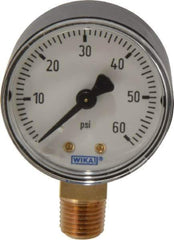 Wika - 2" Dial, 1/4 Thread, 0-60 Scale Range, Pressure Gauge - Lower Connection Mount, Accurate to 3-2-3% of Scale - Eagle Tool & Supply