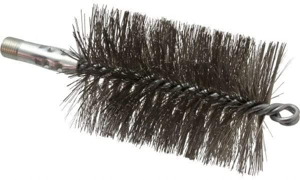 Schaefer Brush - 4-1/2" Brush Length, 3" Diam, Double Stem, Double Spiral Tube Brush - 7-1/4" Long, Stainless Steel, 1/4" NPSM Male Connection - Eagle Tool & Supply
