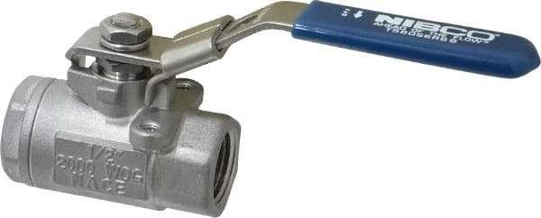 NIBCO - 1/2" Pipe, Standard Port, Stainless Steel Standard Ball Valve - 2 Piece, Inline - One Way Flow, FNPT x FNPT Ends, Locking Lever Handle, 2,000 WOG, 150 WSP - Eagle Tool & Supply