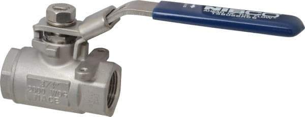 NIBCO - 3/4" Pipe, Standard Port, Stainless Steel Standard Ball Valve - 2 Piece, Inline - One Way Flow, FNPT x FNPT Ends, Locking Lever Handle, 2,000 WOG, 150 WSP - Eagle Tool & Supply