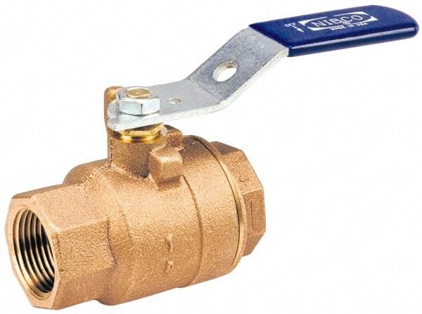 NIBCO - 3" Pipe, Standard Port, Bronze Standard Ball Valve - 2 Piece, Inline - One Way Flow, FNPT x FNPT Ends, Lever with Memory Stop Handle, 600 WOG, 150 WSP - Eagle Tool & Supply