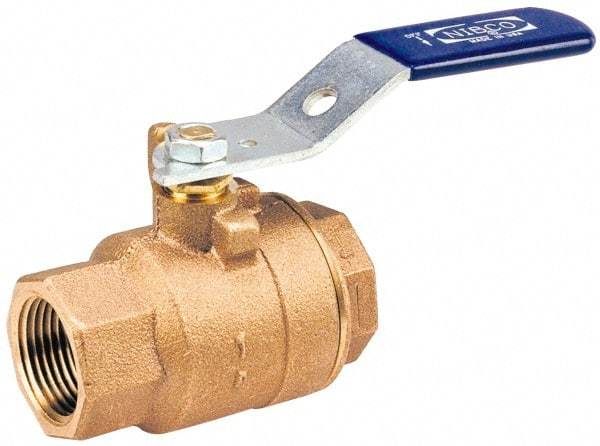 NIBCO - 1-1/2" Pipe, Standard Port, Bronze Standard Ball Valve - 2 Piece, Inline - One Way Flow, FNPT x FNPT Ends, Locking Lever Handle, 600 WOG, 150 WSP - Eagle Tool & Supply