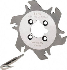 Iscar - Arbor Hole Connection, 3/32" Cutting Width, 1.04" Depth of Cut, 3.94" Cutter Diam, 1" Hole Diam, 6 Tooth Indexable Slotting Cutter - SGSF Toolholder, GSFN, GSFU Insert - Eagle Tool & Supply