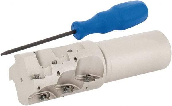 Iscar - 1-1/2" Cut Diam, 2.2" Max Depth of Cut, 1-1/4" Shank Diam, 5" OAL, Indexable Square Shoulder End Mill - AP.T 1003.. Inserts, Weldon Shank, 90° Lead Angle, Series Helimill - Eagle Tool & Supply