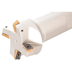 Iscar - 75° Lead Angle, 1-1/4" Cut Diam, 0.15" Max Depth of Cut, Indexable Chamfer and Angle End Mill - 3 Inserts, AP.., HM90 AP.T Insert Style, 3-3/4" Overall Length, Straight Shank - Eagle Tool & Supply