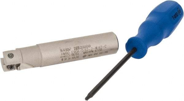 Iscar - 5/8" Cut Diam, 0.394" Max Depth of Cut, 5/8" Shank Diam, 3-1/4" OAL, Indexable Square Shoulder End Mill - AP..1003.., HM90 AP..1003.. Inserts, Weldon Shank, 90° Lead Angle, Through Coolant, Series Heli2000 - Eagle Tool & Supply