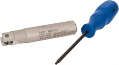 Iscar - 5/8" Cut Diam, 0.394" Max Depth of Cut, 5/8" Shank Diam, 3-1/4" OAL, Indexable Square Shoulder End Mill - AP..1003.., HM90 AP..1003.. Inserts, Weldon Shank, 90° Lead Angle, Through Coolant, Series Heli2000 - Eagle Tool & Supply