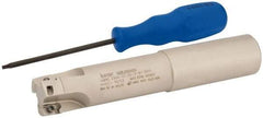 Iscar - 1" Cut Diam, 0.394" Max Depth of Cut, 1" Shank Diam, 5.51" OAL, Indexable Square Shoulder End Mill - AP..1003.., HM90 AP..1003.. Inserts, Weldon Shank, 90° Lead Angle, Series Heli2000 - Eagle Tool & Supply