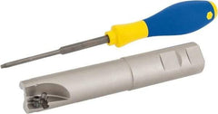 Iscar - 1" Cut Diam, 0.56" Max Depth of Cut, 1" Shank Diam, 5.6" OAL, Indexable Square Shoulder End Mill - AD..1505.., HM90 AD..1505 Inserts, Weldon Shank, 90° Lead Angle, Series Heli2000 - Eagle Tool & Supply