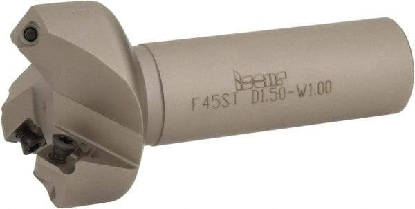 Iscar - 45° Lead Angle, 2" Max Cut Diam, 1-1/2" Min Cut Diam, 0.26" Max Depth of Cut, Indexable Chamfer and Angle End Mill - 3 Inserts, SE.. 1204, SE.. 12T3.. Insert Style, 4" Overall Length, Straight Shank - Eagle Tool & Supply