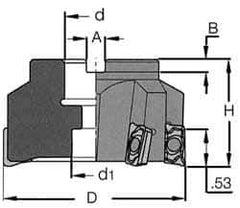 Iscar - 9 Inserts, 5" Cut Diam, 1-1/2" Arbor Diam, 0.56" Max Depth of Cut, Indexable Square-Shoulder Face Mill - 0/90° Lead Angle, 2.38" High, HM 90 ADKT 1505... Insert Compatibility, Series HM90 - Eagle Tool & Supply