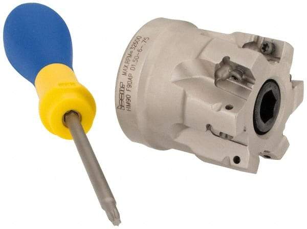 Iscar - 6 Inserts, 1-1/2" Cut Diam, 3/4" Arbor Diam, 0.39" Max Depth of Cut, Indexable Square-Shoulder Face Mill - 0/90° Lead Angle, 1.57" High, AP..1003.. & HM90 AP..1003.. Insert Compatibility, Series HM90 - Eagle Tool & Supply