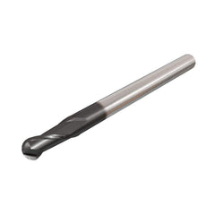 Ball End Mill: 0.1875″ Dia, 0.25″ LOC, 2 Flute, Solid Carbide 2″ OAL, 3/16″ Shank Dia, 30 ° Helix, TiAlN Coated, Single End, Series EBSI-A-2