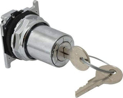 Eaton Cutler-Hammer - 30-1/2mm Mount Hole, 3 Position, Key Operated, Selector Switch Only - Silver, Momentary (MO) - Eagle Tool & Supply