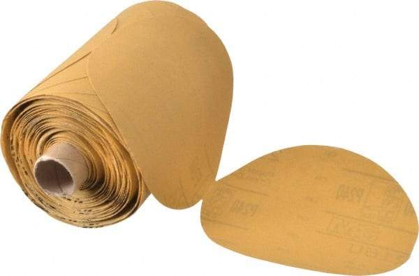 3M - 5" Diam, 240 Grit Aluminum Oxide Adhesive PSA Disc - Very Fine Grade, Gold, A Weighted Backing, Flexible, Use with Random Orbital Sanders - Eagle Tool & Supply