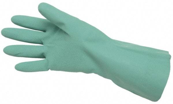 MCR Safety - Size 2XL (11), 13" Long, 15 mil Thick, Supported, Nitrile Chemical Resistant Gloves - Textured Finish, Cotton Lined, Straight Cuff, Green, FDA Approved - Eagle Tool & Supply