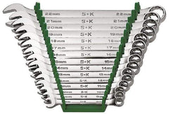 SK - 15 Piece, 1/4 to 1", Combination Wrench Set - Inch System of Measurement, Chrome Finish, Comes in Rack - Eagle Tool & Supply