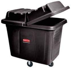 Rubbermaid - 600 Lb Load Capacity, 20 Cu Ft, Polyethylene Cube Truck - 34-1/8" Wide x 48" Long x 36-1/2" High, Black - Eagle Tool & Supply