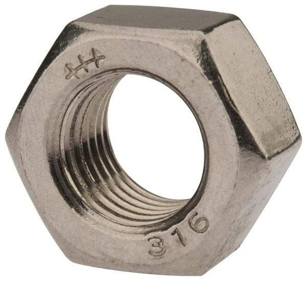 Value Collection - 7/16-20 UNF Stainless Steel Right Hand Hex Nut - 11/16" Across Flats, 3/8" High, Uncoated - Eagle Tool & Supply