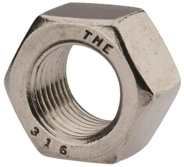 Value Collection - 1/2-20 UNF Stainless Steel Right Hand Hex Nut - 3/4" Across Flats, 7/16" High, Uncoated - Eagle Tool & Supply