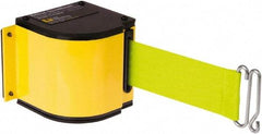 Lavi Industries - 3-1/2" High x 3-1/4" Long x 3-1/4" Wide Retractable Barrier Belt - Aluminum, Powdercoat Finish, Yellow, Use with Upright - Eagle Tool & Supply