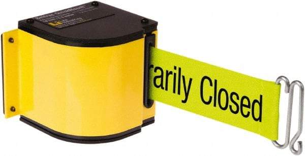 Lavi Industries - 3-1/2" High x 3-1/4" Long x 3-1/4" Wide Retractable Barrier Belt - Aluminum, Powdercoat Finish, Yellow, Use with Upright - Eagle Tool & Supply