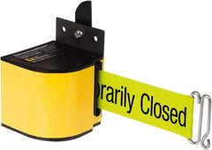 Lavi Industries - 3-1/2" High x 3-1/4" Long x 3-1/4" Wide Retractable Barrier Belt - Aluminum, Powdercoat Finish, Yellow, Use with Upright - Eagle Tool & Supply