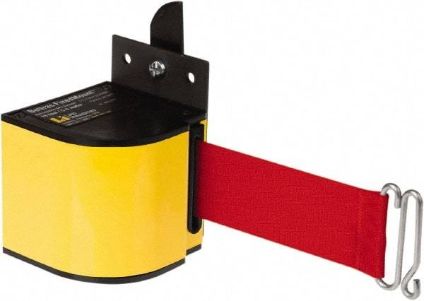 Lavi Industries - 3-1/2" High x 3-1/4" Long x 3-1/4" Wide Retractable Barrier Belt - Aluminum, Powdercoat Finish, Yellow, Use with Upright - Eagle Tool & Supply