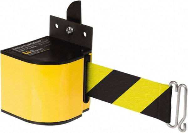 Lavi Industries - 3-1/2" High x 3-1/4" Long x 3-1/4" Wide Retractable Barrier Belt - Aluminum, Powdercoat Finish, Yellow, Use with Upright - Eagle Tool & Supply