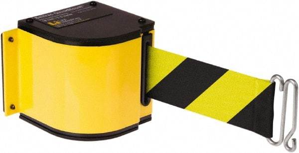 Lavi Industries - 3-1/2" High x 3-1/4" Long x 3-1/4" Wide Retractable Barrier Belt - Aluminum, Powdercoat Finish, Yellow, Use with Upright - Eagle Tool & Supply