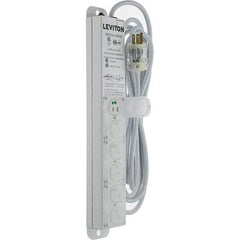 Leviton - 6 Outlets, 125 VAC15 Amps, 15' Cord, Surge Power Outlet Strip - Wall/Surface Mount, 5-20 NEMA Configuration, 1-1/4' Strip, UL 60601-1 - Eagle Tool & Supply
