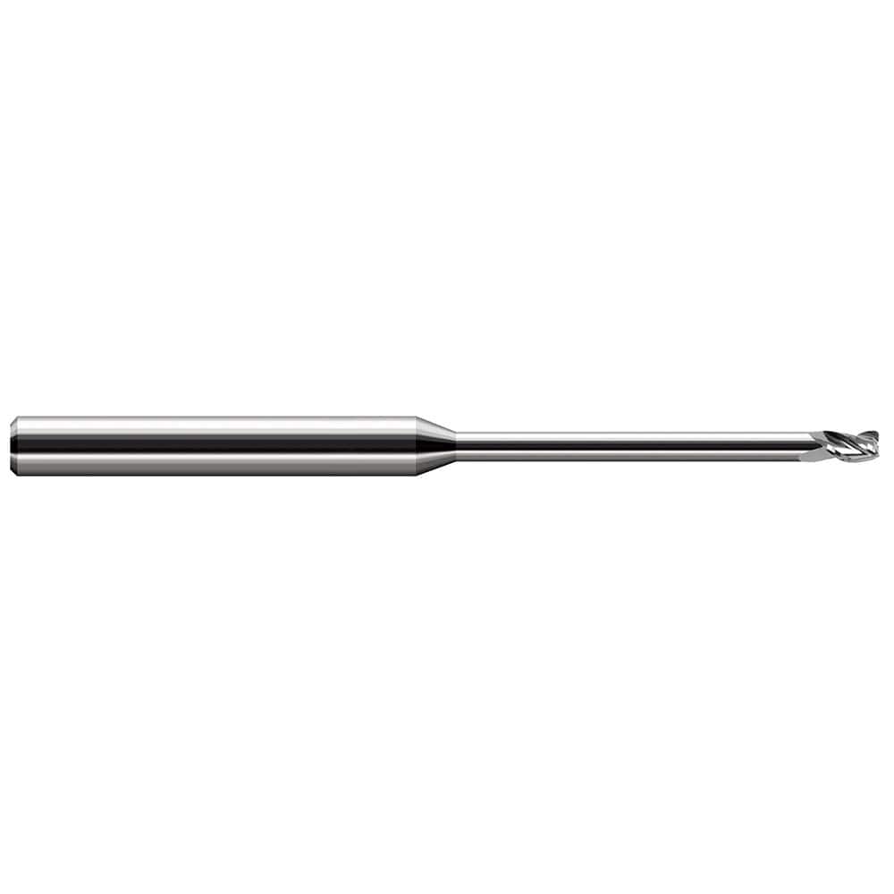 Corner Radius End Mill: 0.078″ Dia, 0.117″ LOC, 1/64″ Radius, 3 Flutes, Solid Carbide 2-1/2″ OAL, 1/8″ Shank Dia, 30 ° Helix, Bright/Uncoated, Corner Radius End