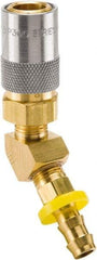 Parker - Nonthreaded Brass Hydraulic Hose Push-Lok Hose Barb Coupler & 45° Fitting - 200 psi, 6 GPM, 1/2" Hose Diam, Series Moldmate - Eagle Tool & Supply