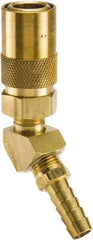 Parker - Nonthreaded Brass Hydraulic Hose Hose Barb Coupler & 45° Fitting - 200 psi, 3 GPM, 3/8" Hose Diam, Series Moldmate - Eagle Tool & Supply