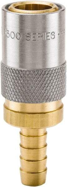Parker - Nonthreaded Brass Hydraulic Hose Hose Barb Coupler & Straight Fitting - 200 psi, 3 GPM, 3/8" Hose Diam, Series Moldmate - Eagle Tool & Supply