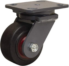 Hamilton - 4" Diam x 2" Wide x 5-5/8" OAH Top Plate Mount Swivel Caster - Rubber Mold on Cast Iron, 300 Lb Capacity, Straight Roller Bearing, 4 x 5" Plate - Eagle Tool & Supply