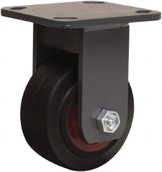 Hamilton - 4" Diam x 2" Wide x 5-5/8" OAH Top Plate Mount Rigid Caster - Rubber Mold on Cast Iron, 300 Lb Capacity, Straight Roller Bearing, 4 x 4-1/2" Plate - Eagle Tool & Supply
