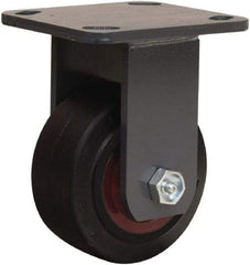 Hamilton - 4" Diam x 2" Wide x 5-5/8" OAH Top Plate Mount Rigid Caster - Rubber Mold on Cast Iron, 300 Lb Capacity, Straight Roller Bearing, 4 x 4-1/2" Plate - Eagle Tool & Supply