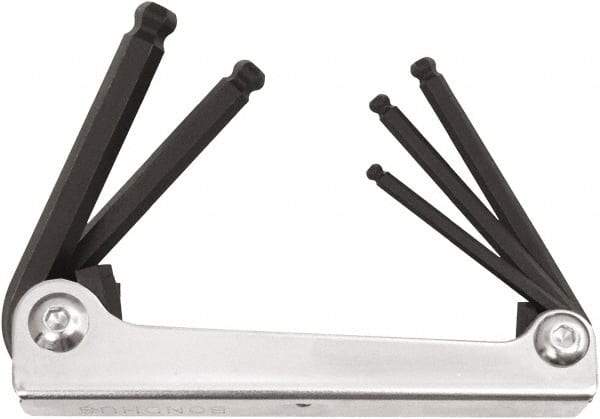 Bondhus - 5 Piece Fold-Up Ball End Hex Key Set - Hex Range 3/16 to 3/8", Protanium High Torque Steel - Eagle Tool & Supply