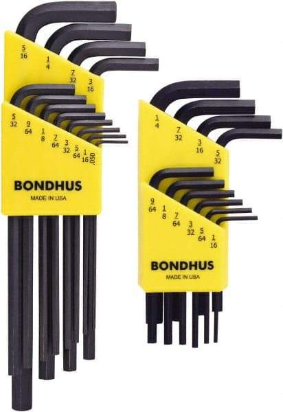 Bondhus - 22 Piece L-Key Hex Key Set - Hex Range 0.05 to 5/16", Protanium High Torque Steel - Eagle Tool & Supply