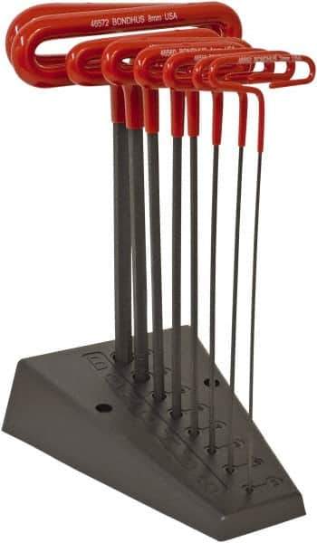 Bondhus - 8 Piece T-Handle Cushion Grip Hex Key Set - Hex Range 2 to 10mm, Protanium High Torque Steel - Eagle Tool & Supply