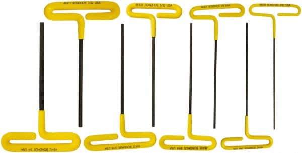 Bondhus - 8 Piece T-Handle Cushion Grip Hex Key Set - Hex Range 3/32 to 1/4", Protanium High Torque Steel - Eagle Tool & Supply