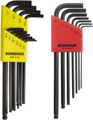 Bondhus - 17 Piece L-Key Ball End Hex Key Set - Hex Range 1/16 to 1/4", Protanium High Torque Steel - Eagle Tool & Supply