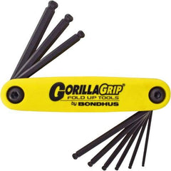 Bondhus - 9 Piece Fold-Up Ball End Hex Key Set - Hex Range 5/64 to 1/4", Protanium High Torque Steel - Eagle Tool & Supply