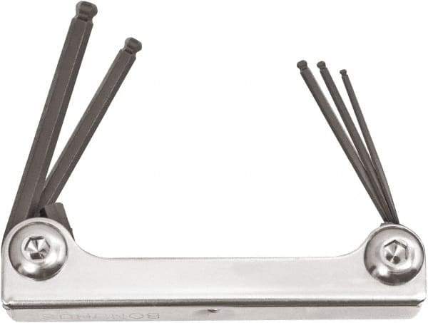 Bondhus - 5 Piece Fold-Up Ball End Hex Key Set - Hex Range 1.5 to 4mm, Protanium High Torque Steel - Eagle Tool & Supply